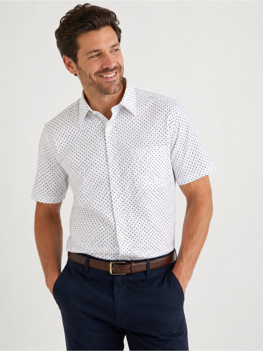 Bullock & Jones San Francisco White Navy Polka Dot Cotton Button Up Shirt USA L